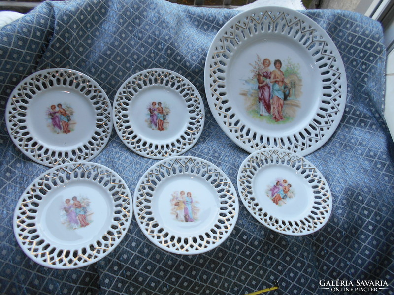 6 antique Victorian porcelain plates with openwork edges