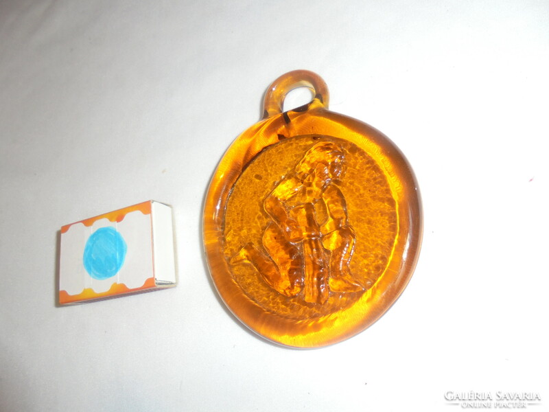 Aquarius - old amber colored glass wall decoration - horoscope