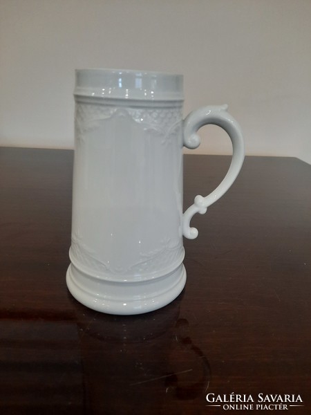 White Herend porcelain beer mug, glass