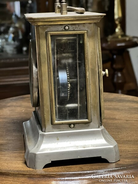 Antik Junghans szerkezetes ezüstözött FMS utazó- ébresztő - hintó óra