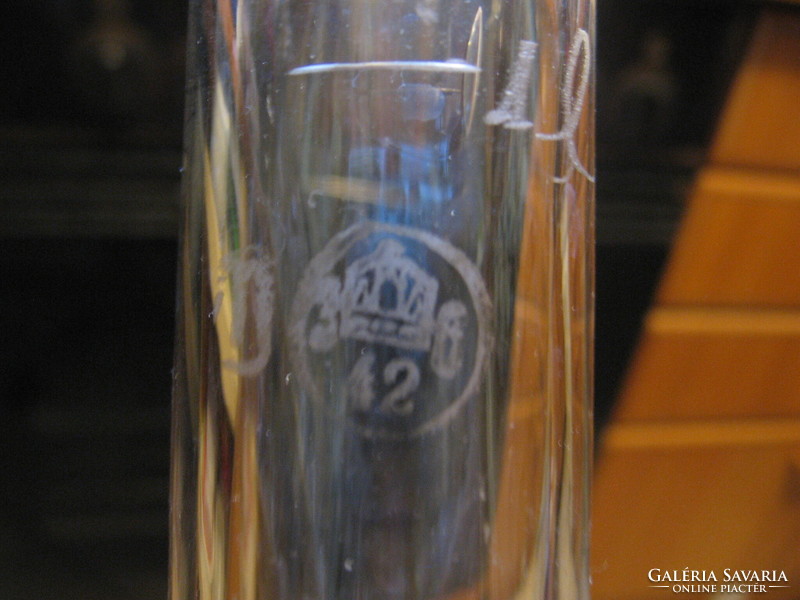 Antik literes porciós, koronás címeres palack, kínáló 36-42