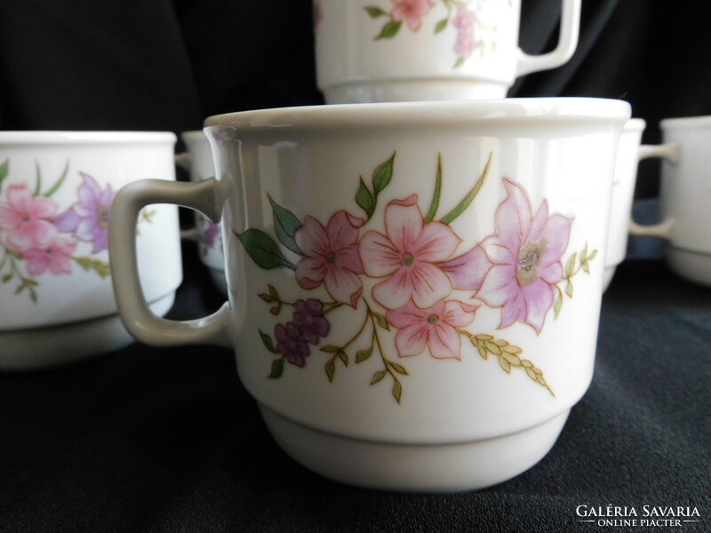 Retro Zsolnay cube-shaped mugs with floral pattern - 6 pieces