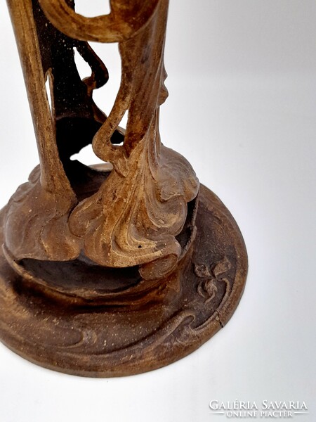 Large art nouveau metal vase, mucha-style female figure, 31.5 cm