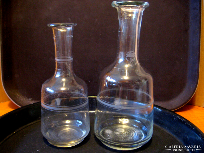 Antique striped portion glasses, bottles, with crown crest. They are sold together.