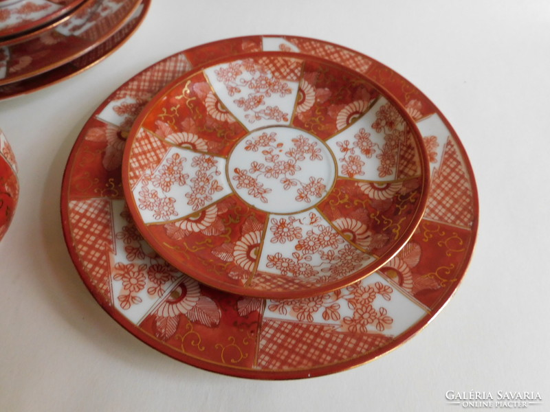 Old, richly decorated Japanese lithophane eggshell porcelain breakfast set
