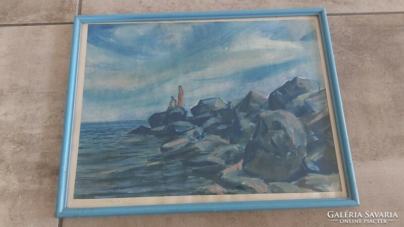(K) rocky beach painting 42x32 cm with frame