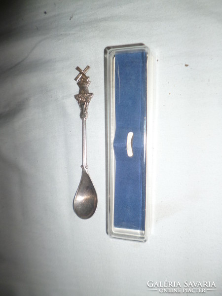 Dutch small coffee spoon with a windmill in a box