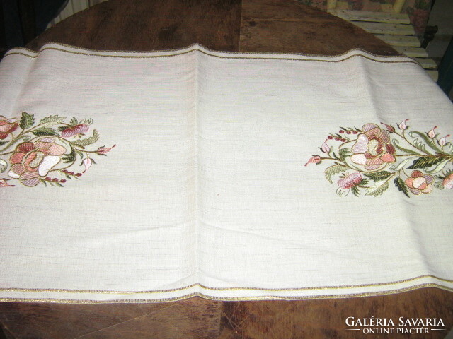 Machine embroidered runner with beautiful gold embroidery thread