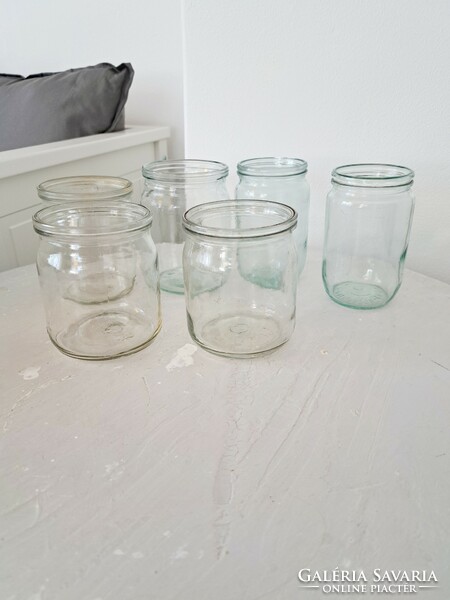 6 pieces of old, retro preserves, jam, dunszt glass, 3 pale green