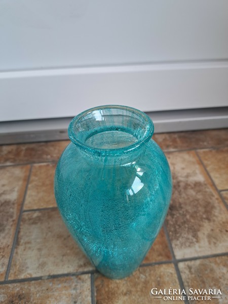 Retro ritkább türkisz váza repesztett Gyönyörű  Fátyolüveg fátyol karcagi berekfürdői üveg