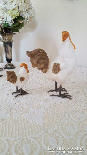 Solid ceramic roosters with metal legs