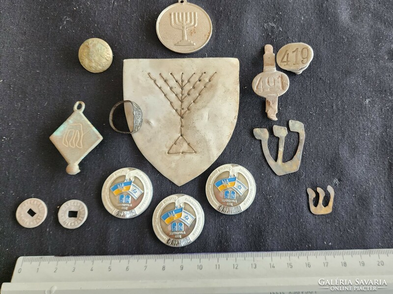 Judaica Jewish mixed Ukrainian Judaica collection 14 front work rings - pendants - commemorative medal badges