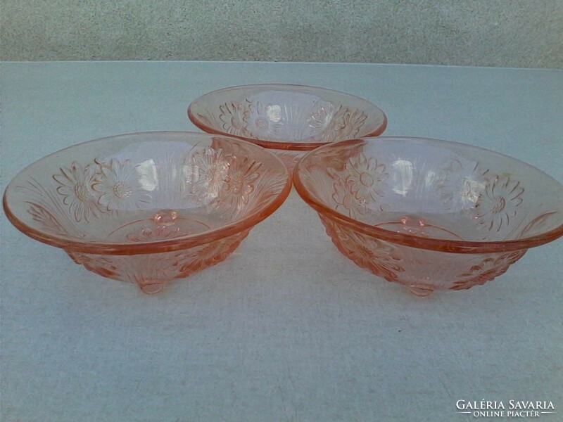 Pink glass daisy compote bowl 3 pcs