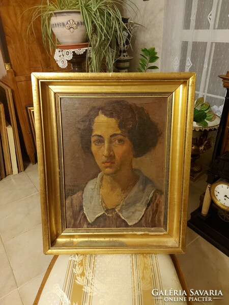 Antique painting by Louis Kunffy! Women's portrait! 1926!