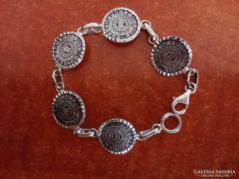 Old Mexican silver bracelet, Aztec pattern bracelet