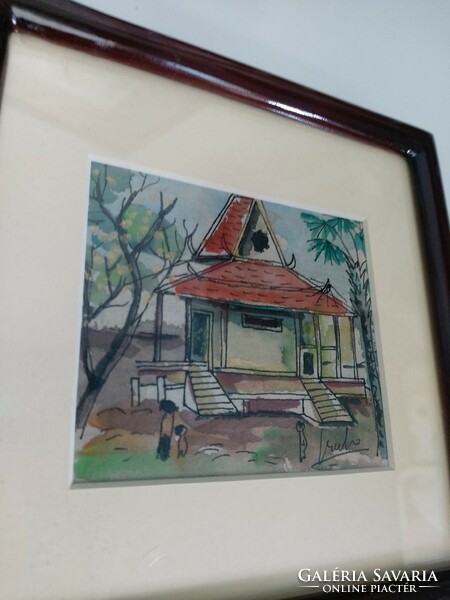 2 Asian pictures in mint condition, painting price/ 2 pcs 17.5 x 17.5 cm