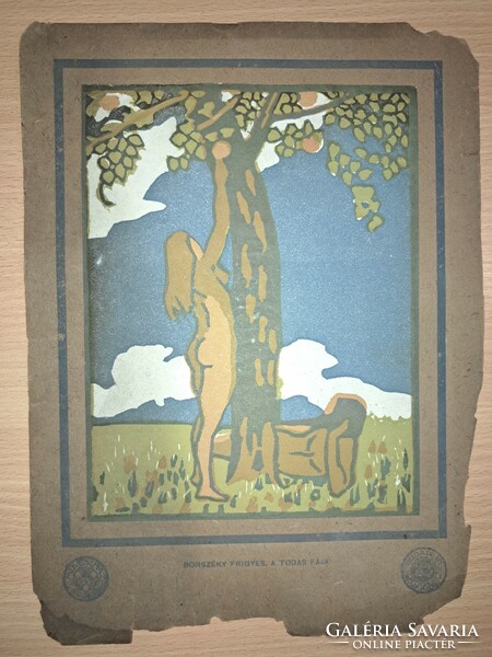 Frigyes Borszéky: the tree of knowledge, colorful linocut is the modern Hungarian Hungarian picture gallery