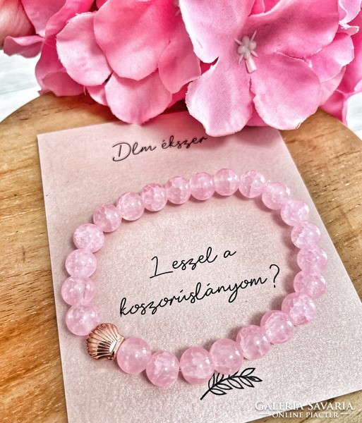 Bridesmaid invitation bracelet with pink shell pendant