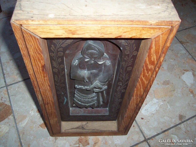 Large wooden frame, rare folk image, bronze or copper