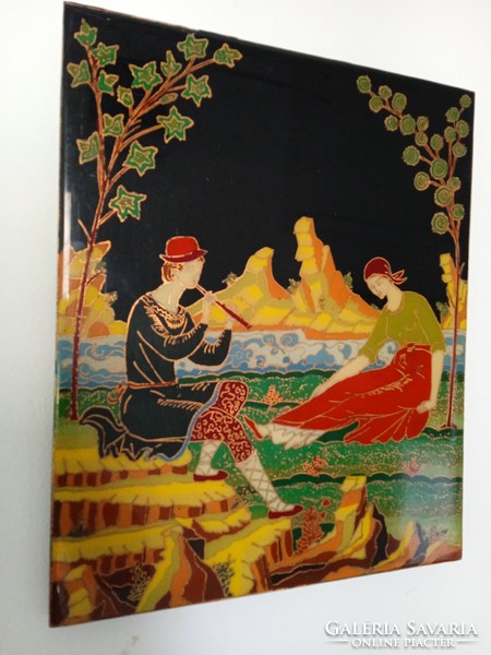 Beautiful Russian lacquered wood wall picture from the 1970s