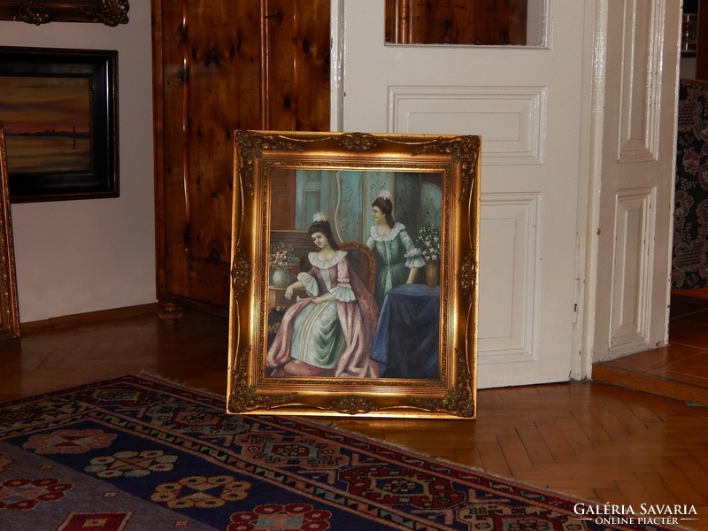 Barokk stilusú olaj festmény minőségi keretben, 50 x 40 cm