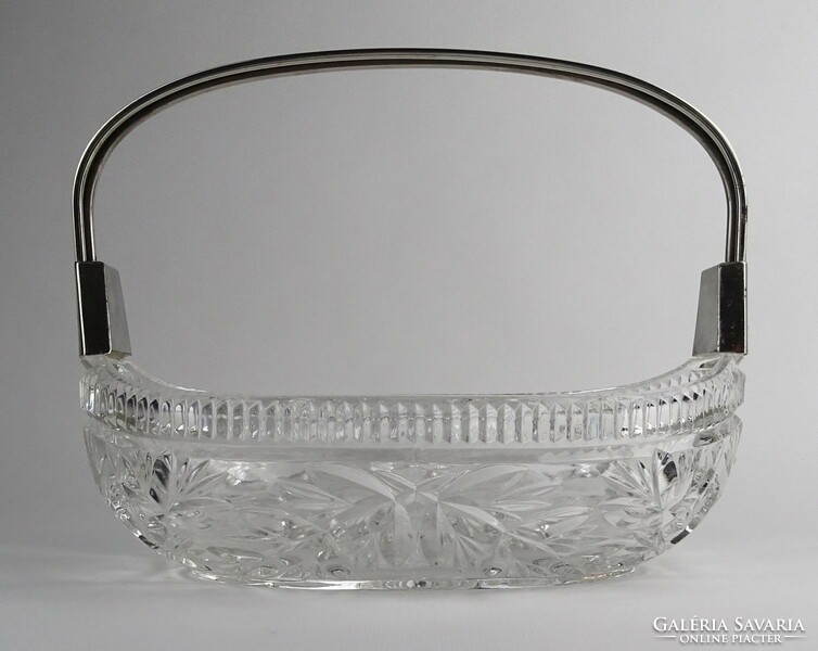 1N410 glass table center serving basket with metal handle 25 cm
