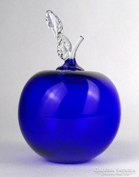 1N189 Kobaltkék színű fújt üveg alma alakú levélnehezék dísztárgy