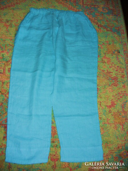 100% Linen, loose turquoise pants, large size