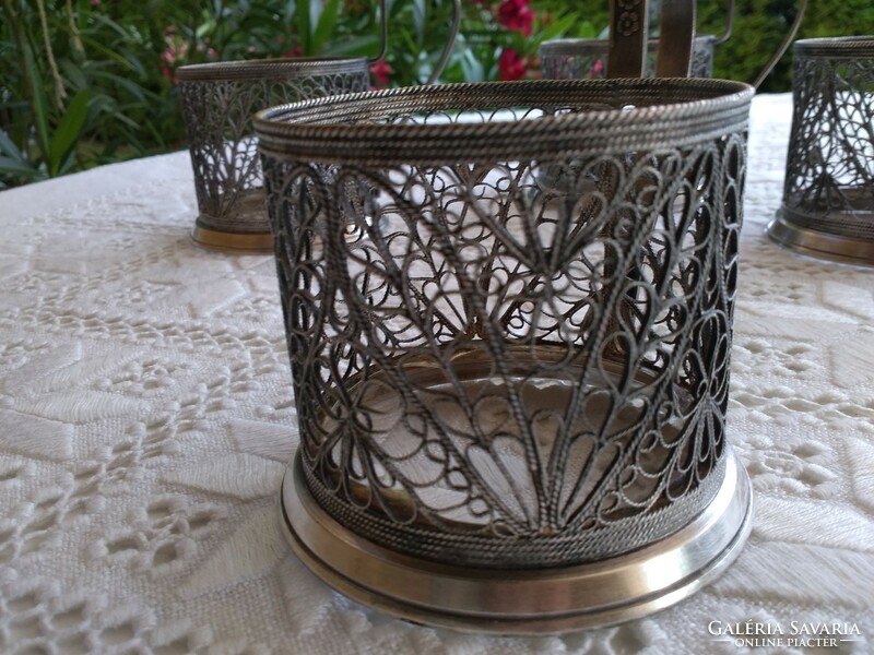 Six Russian silver filigree cup holders.