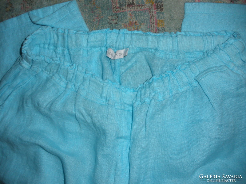 100% Linen, loose turquoise pants, large size