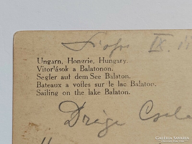 Régi képeslap Balaton vitorlás hajók