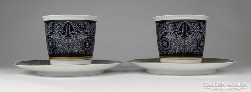 1N475 pair of gold black Czech porcelain coffee cups with Patricia pattern