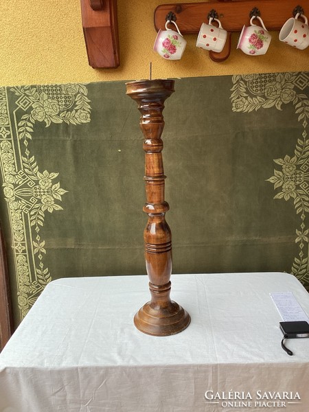 Large turned wooden candle holder 72 cm.