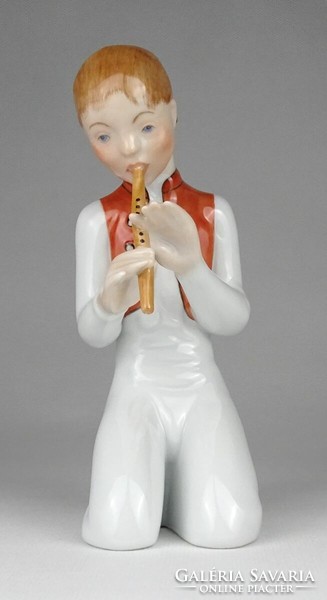 1N664 Herendi térdelő furulyázó fiú legény porcelán figura 16.5 cm