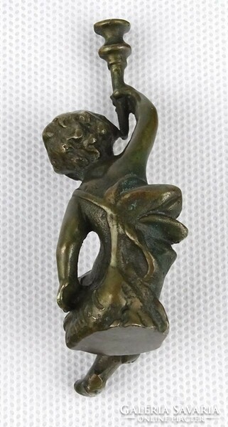 1N340 antique small marked cardol sitting bronze angel with torch 7 cm