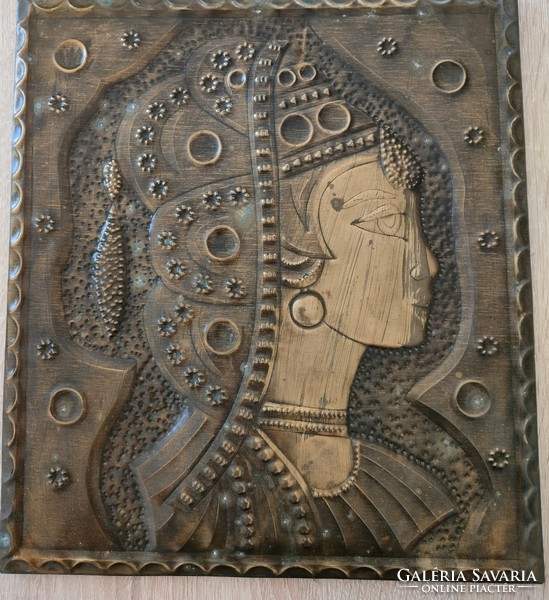 Oriental embossed wall picture made of copper alloy