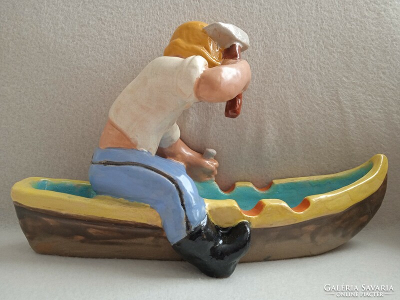 Retro ... Hoplós applied art ceramic sculpture boat carver large size 32 cm