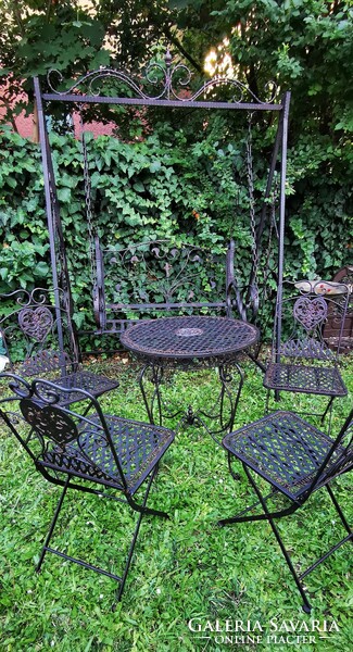 Garden ideas - wrought iron swing bed and set
