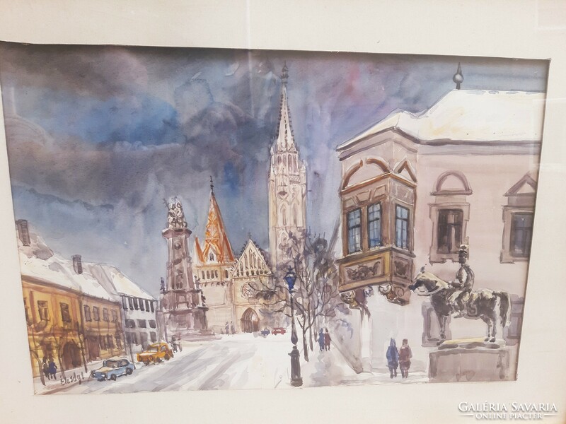 Picture gallery by István Élesdy (1912-1987) old town hall corner, Matthias church (Budapest)