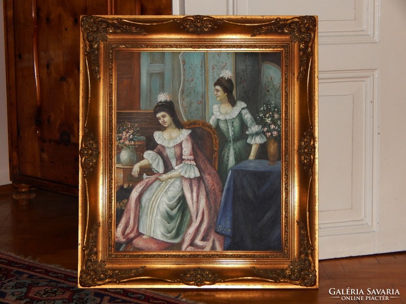 Barokk stilusú olaj festmény minőségi keretben, 50 x 40 cm