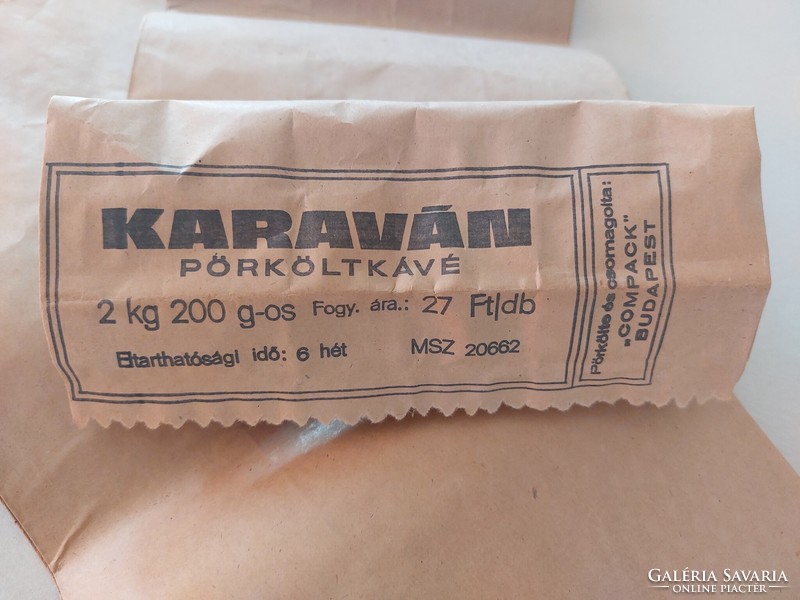 Régi papírzacskó Karaván pörköltkávé csomagolás kávés zacskó Compack Budapest