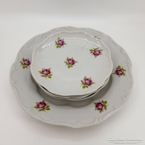 Zsolnay rose cake set, with 4 small plates