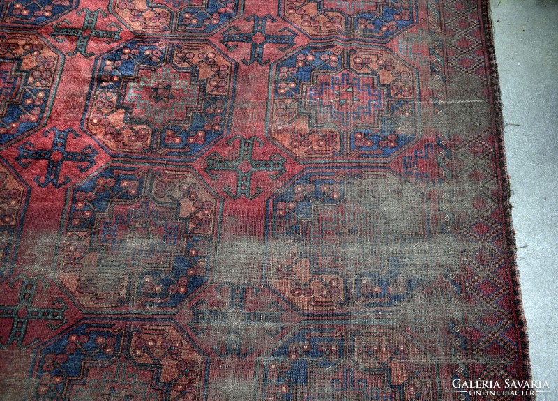 Antik türkmén szőnyeg ersari tekke kézzel csomózott elefánttalp mintás szőnyeg 285 x 205 cm SÉRÜLT !