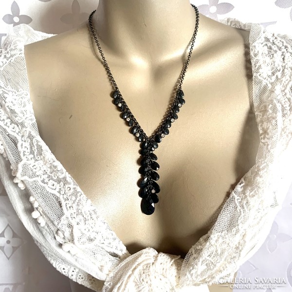 Fekete akryl gyöngy egyedi vintage nyaklánc 1970-es évekből, hibátlan régi ékszer nyakék