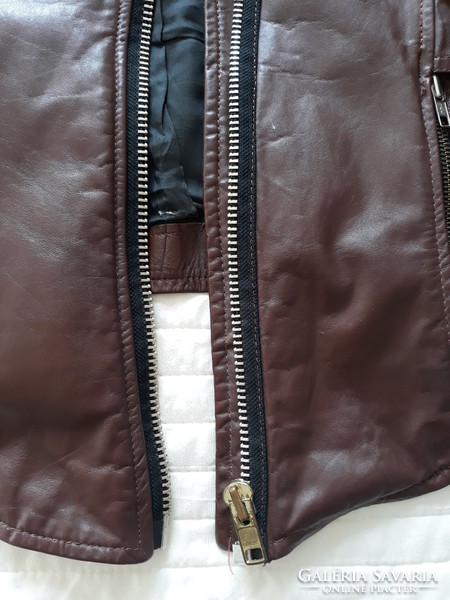Unique women's medium brown leather jacket made of genuine leather (size: m, 38-40)