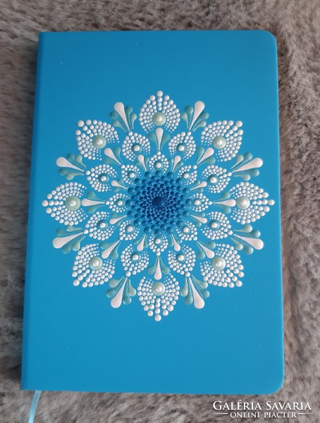 New! Diary notebook with turquoise and white gradient mandala decoration, hand-painted size A5