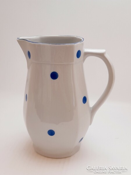 Hollóháza porcelain water jug with blue dots