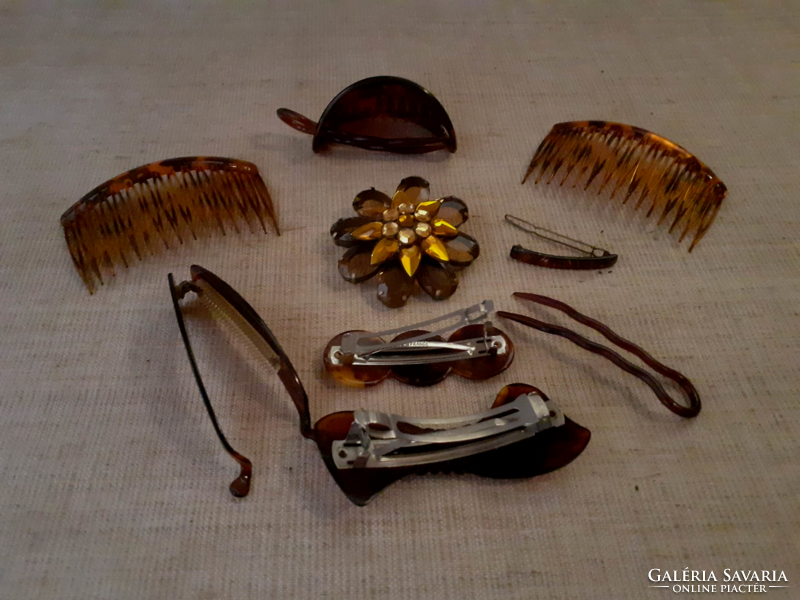Retro amber colored marked French hair clip bun pins combs banana clip with gift brooch in one