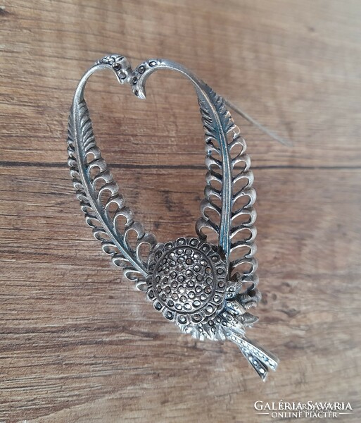 Antique silver plated brooch with marcasite