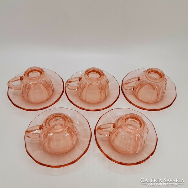 Pink, salmon-colored glass, retro coffee-mocha cups, 5 in one